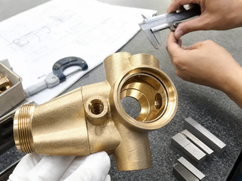 CNC-machined brass beverage faucet body showing valve seat tolerance and electropolished internal passages
