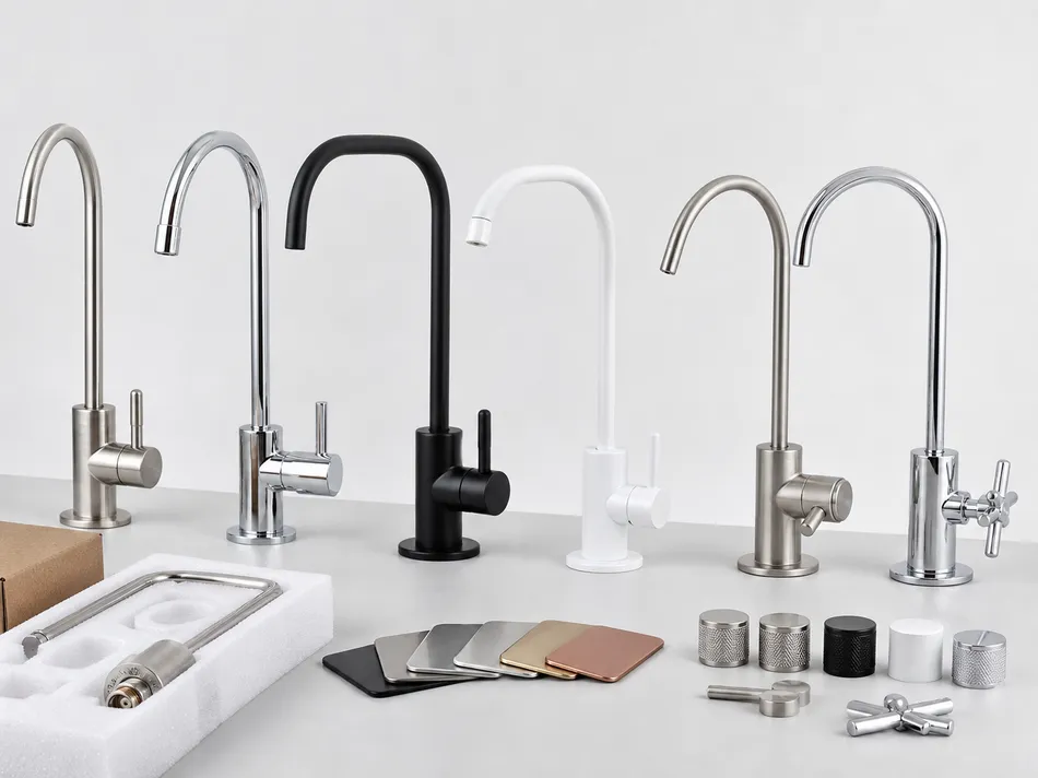 OEM and private-label drinking water faucet customization options including handle styles, finishes, and branding