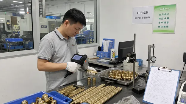 XRF inspection of brass alloy batch for lead content verification