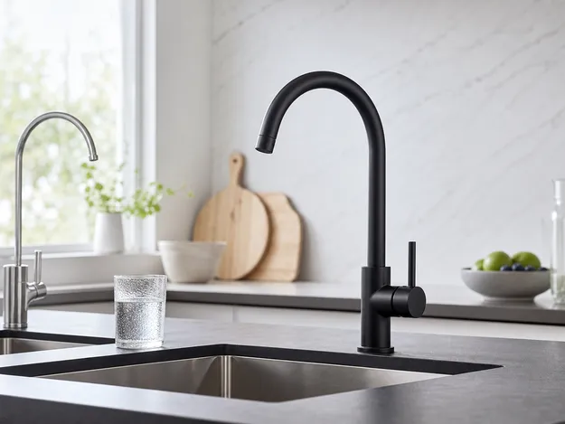 Matte black filter faucet finish