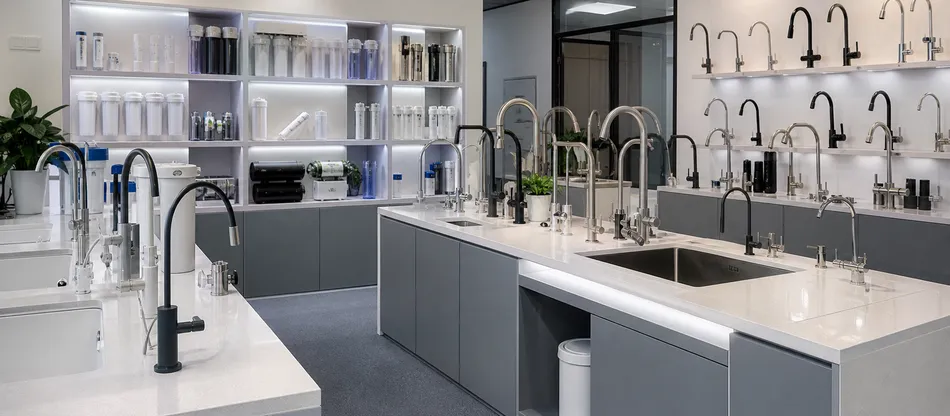 Kitchen and bath product importer showroom with filter faucets