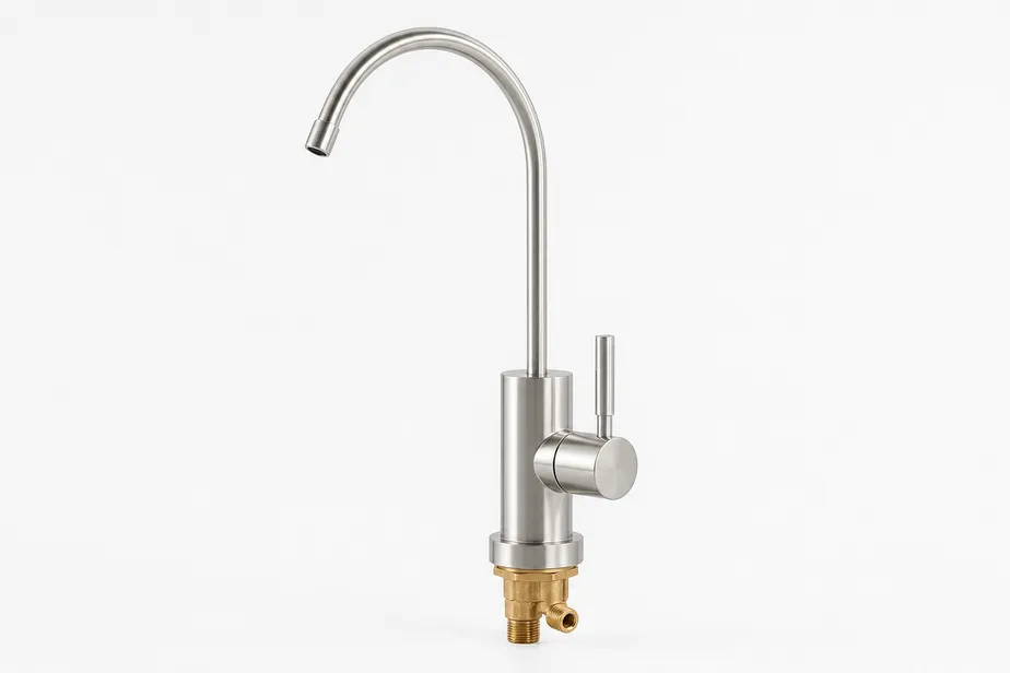 Non-air gap RO faucet in brushed nickel finish — two-port brass body for residential reverse osmosis systems