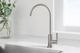 Brass reverse osmosis faucet with brushed nickel finish for RO drinking water systems