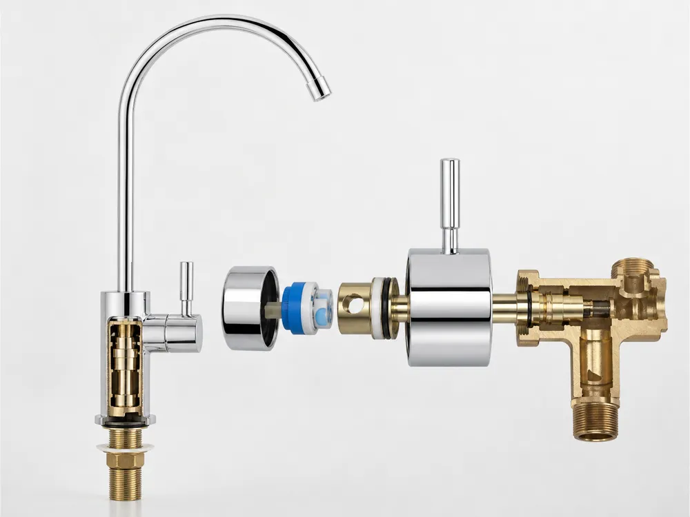 C36000-equivalent brass body reverse osmosis faucet showing internal construction and finish quality