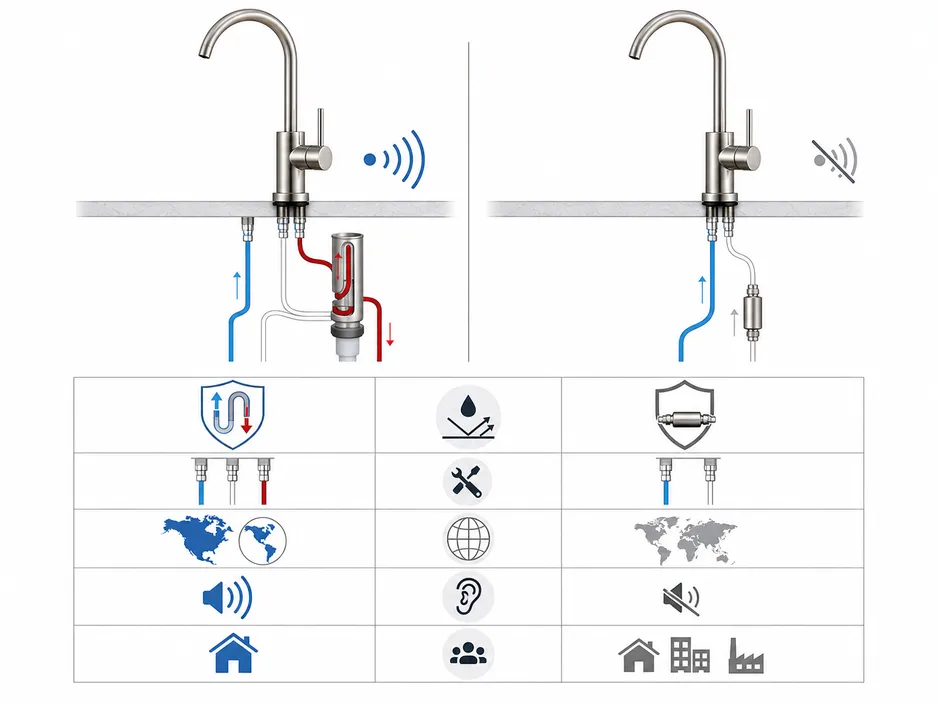 RO faucet buying guide — air gap vs non-air gap comparison diagram