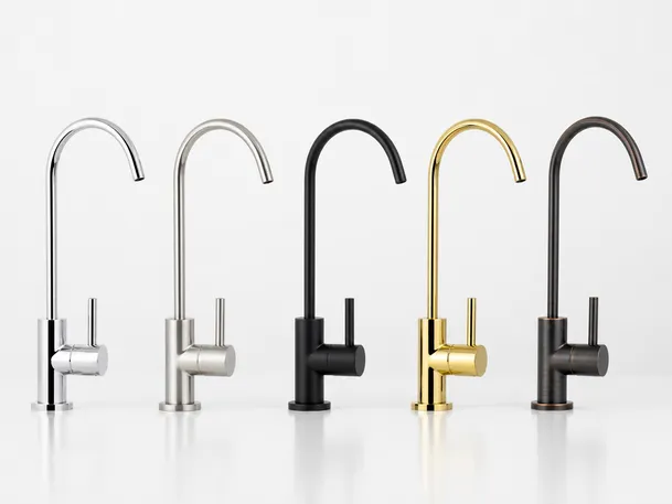 RO faucet finish options — chrome, brushed nickel, matte black, PVD gold, oil-rubbed bronze