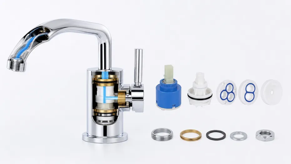 RO faucet internal design — ceramic disc cartridge optimized for low-pressure RO system operation