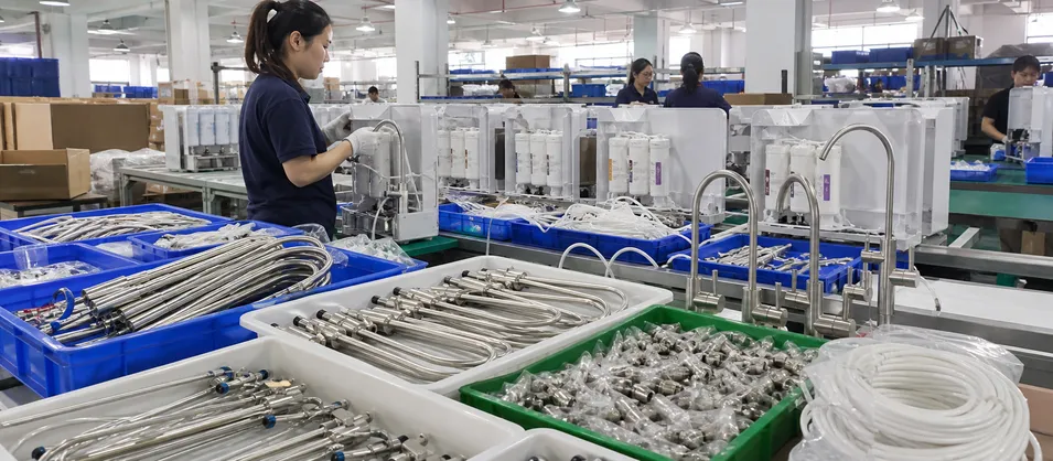 RO system OEM production line with matched faucet components