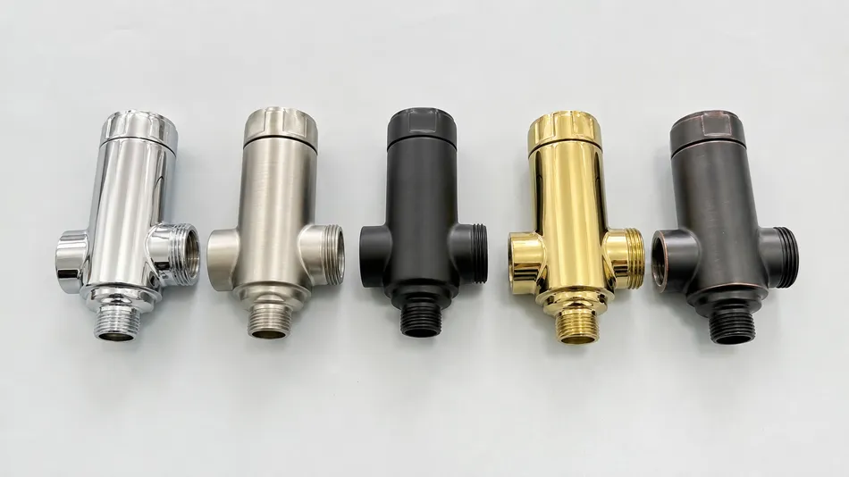 Brass water filter faucet body with multiple finish options — chrome, brushed nickel, matte black