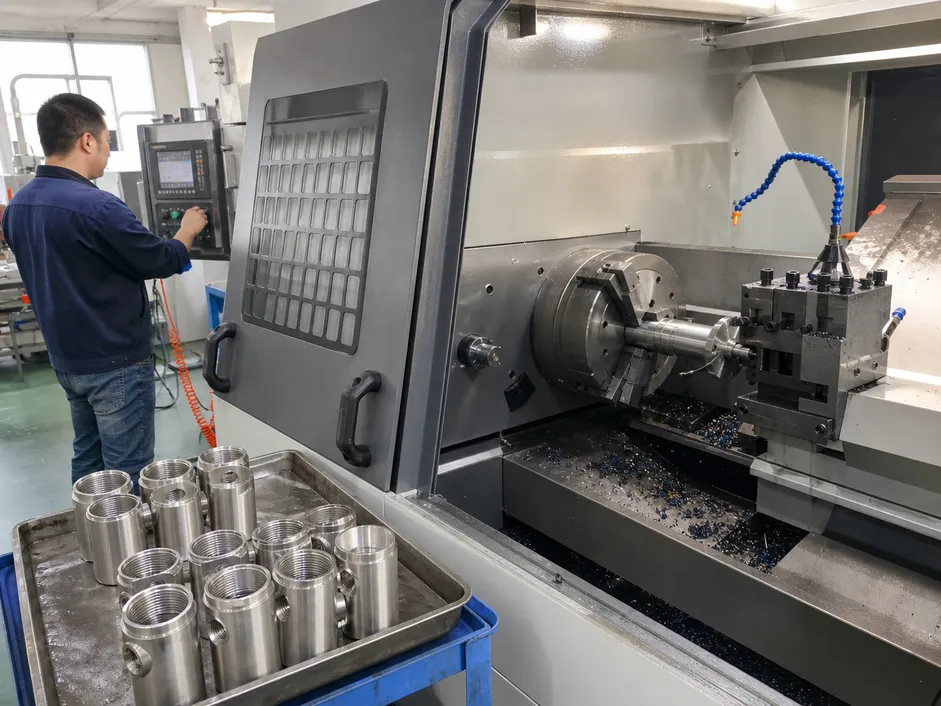CNC machining of 304 stainless steel bar stock for drinking water faucet body